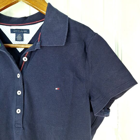 Tommy Hilfiger Navy Blue Shirt Sleeve Fitted Collar 3/4 Button Polo Shirt Sz L - Picture 2 of 10
